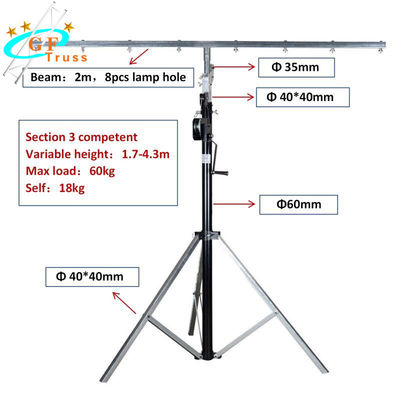 Tripod Portable Lighting Truss Crank Stand 4,3m Tinggi yang Dapat Disesuaikan