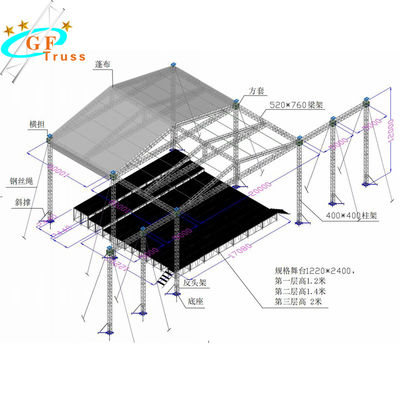 Sistem Truss Panggung Aluminium 6061-T6 Tugas Berat 520 * 760mm