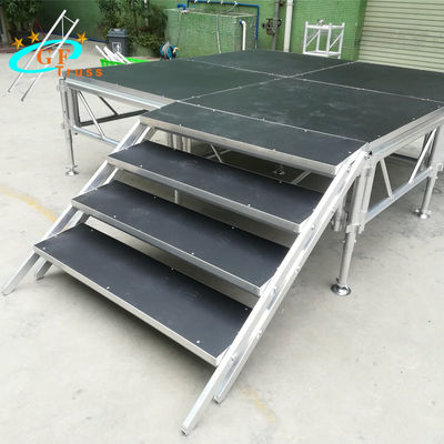 Meja platform tahan lama panggung aluminium portabel dengan kaki yang dapat disesuaikan untuk tampilan konser acara musik luar ruangan